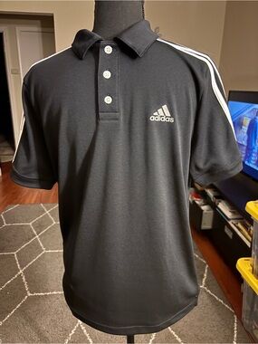 adidas Black Polo with White Shoulder Stripes